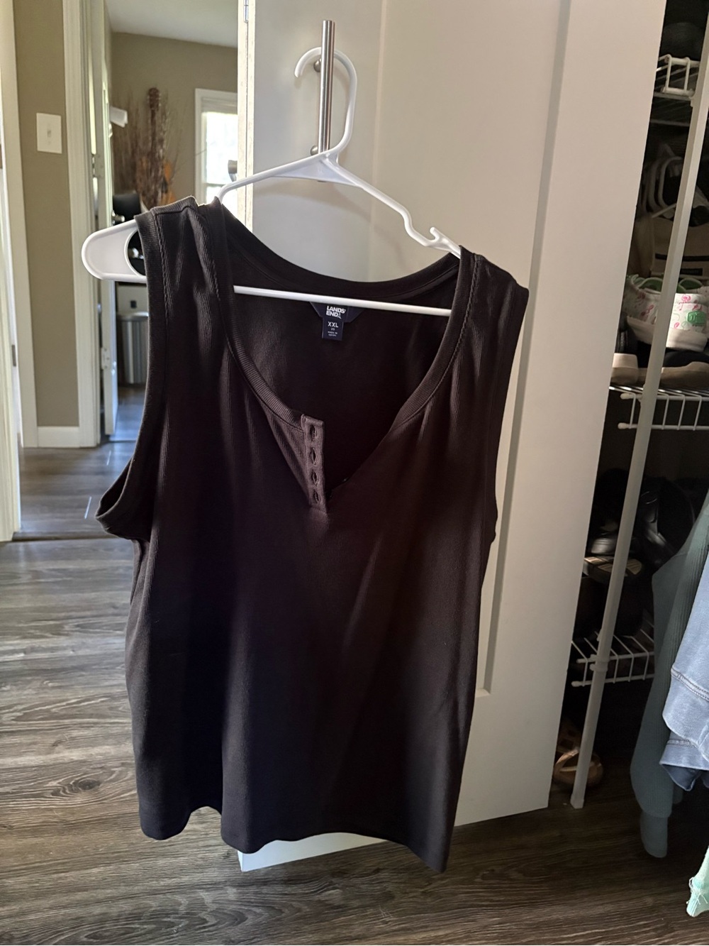 Lands' End Black Sleeveless Henley Tank